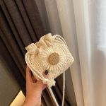 Yogodlns Summer Straw Bucket Bag Naistele Kootud Rannakott Bohemia Small Crossbody Bag Puhkuse &otilde;lakott 13x5x15cm beež