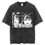 Junji Ito &otilde;udusmanga Uzumaki & Tomie happepesu graafikaga unisex raske puuvillane &uuml;legabariidiline t&auml;navar&otilde;ivaste T-s&auml;rk S