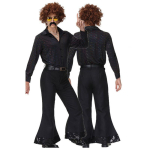 70ndate Retro Disko Cosplay Kost&uuml;&uuml;mi Komplekt Meestele Ja Naistele T&auml;iuslik Halloweeni Ja Teemapeoks BlackJumpsuit,M black
