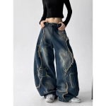 VIONA Grunge Y2K Streetwear Vintage Sinised Lahedad Virnastatud Cargo Teksap&uuml;ksid Naistele R&otilde;ivad Lai Jalg Uus Rocki Daam Denim P&uuml;ksid XL gray