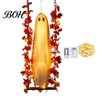 Realistlik kangast kummitus, valgustusega, rippuv, &otilde;&otilde;tsuv Halloweeni kaunistus puldiga, suur valge &otilde;udne v&auml;ljaku kaunistuse ornament vahtralehed 1.5M A yellow