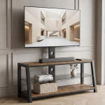 Puidust telekapi alus musta karastatud klaasiga, reguleeritava k&otilde;rgusega, mitmesuunaliselt p&ouml;&ouml;rleva telerialuse ja seinakinnitusega, pruun-K125/L116/S42cm 116 x 42 x 125 cm pruun