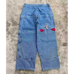 Meeste Hip Hop Streetwear K&auml;nguru Tikandiga Denim P&uuml;ksid L&otilde;tv L&otilde;ige Vabaaja Rula P&uuml;ksid Medium gray
