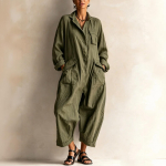 Naiste vabaaja cargo kombinesoon rev&auml;&auml;rkrae, n&ouml;&ouml;pidega eest, pikkade varrukatega, k&otilde;rge v&ouml;&ouml;kohaga, laia s&auml;&auml;rega XL armee roheline v&auml;rv