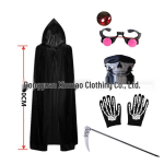 Halloweeni helendav surmaingli kost&uuml;&uuml;m punaste silmadega kolba maski, keepi, kinnaste ja sirbiga lastele ja t&auml;iskasvanutele One Size black
