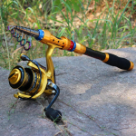 &Otilde;ngeritva rullide komplekt Teleskoopsed s&uuml;sinikkiust &otilde;ngeritvad 14 BB spinningurulliga 1.8M Rod with GB1000 Reel kuld