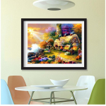 Teemantmaali tikandid  Maastik  ristpistes kivimaja muster t&auml;isring puur 20X30CM