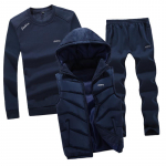 Mood s&uuml;gistalvine meeste spordi&uuml;likond kapuutsiga vest + kampsun + p&uuml;kste spordir&otilde;ivaste komplekt meestele M