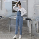 WTEMPO Suvine Denim Tunked &Uuml;li&otilde;pilane Naine Teksad Pikad Romper P&uuml;ksid T&otilde;mblukuga Taskud Varrukateta Reguleeritavad Tunked P&uuml;ksid L sinine