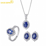 SACE GEMS Klassikaline vanaaegne vasesulamist sinine tsirkoon s&otilde;rmus k&otilde;rvar&otilde;ngad ripats kaelakee ehtekomplektid pulmapeo kingitused open sinine