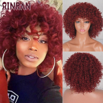 XINRAN l&uuml;hike lokkis blond parukas mustanahalistele naistele Afro krussis lokkis parukas tukkidega S&uuml;nteetiline looduslik liimita Ombre pruun blond Cosplay parukas 35CM