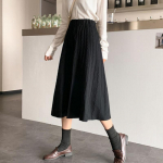 MOUKYUN paksu ribiga kootud seelik naiste suur kiiksuga vabaaja midiseelikud s&uuml;gise elegantsed A-kujulised plisseeritud aprikoosi pikad silmkoelised seelikud One Size must