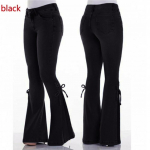 (SU)Naiste Summer Elastic Plus Loose Denim Bow Casual Boot Cut Pant Teksad XS must
