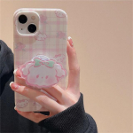 Ins Korea Cute Lattice Flower Dog Bracket Pehme telefoni&uuml;mbris iPhone'ile 14 12 11 13 Pro Max Xr X Xs Max kaitsev tagakaas Capa for iphone 14