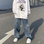 Suured Washed Star Pattern kottis teksad High Street lahtised sirged Y2K teksad Suvised vabaaja t&auml;navahiphop naiste teksad S sinine