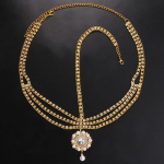 Kivif&auml;nnid p&auml;rlitest ripatsiga peakett ehted India pulma kivikivist t&uuml;drukute tiaara otsaesise aksessuaarid naiste peaehe Gold Hair Chain