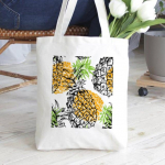 Moodne valge l&otilde;uendiga raamatukott naistele, armas ananassimuusikaga tr&uuml;kitud &ouml;ko korduvkasutatav ostukott reisikott &otilde;pilastele kingitus 24*26cm