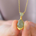 Naturaalne Water Drop Hetian Grey Jade Clavicle kett Hotian Jade Ripats Kaelakee Naistele Mitmek&uuml;lgse isikup&auml;ra Kaelakee Ehted roheline