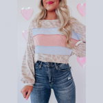 Naiste vabaaja kontrastsusega dressipluus leopardimustriga &uuml;mara kaelusega pikkade varrukatega pullover S