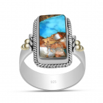 Naturaalne austri t&uuml;rkiissinine kalliskivi 925 h&otilde;bedane kahetooniline s&otilde;rmus naistele ja t&uuml;drukutele 5