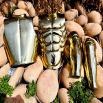 Puhtast messingist lihase jope Keskaegne rooma rinnakaitse Armor Rooma kuuri jalaga Messingist cosplay jakk Halloweeni kost&uuml;&uuml;m
