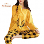 2tk/komplekt O-kaelusega pikkade varrukatega, keskmise k&otilde;rgusega elastne v&ouml;&ouml;koht lahtine pidžaamakomplekt, t&uuml;drukute multifilmiprinter Pullover pluus, pikkade p&uuml;kste komplekt 2XL beež