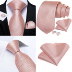 Siidist Meeste Pulmakravatt Virsikuroosa &Uuml;hev&auml;rviline Kingitus Lips R&auml;tik Mansetin&ouml;&ouml;bid Komplekt Ametlik N-7187