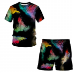 T&auml;piline lipsuv&auml;rvimise sari, meeste naiste, harajuku &uuml;likond, rannas l&uuml;hike 3D prindiga T-s&auml;rk l&uuml;hikeste p&uuml;kste komplekt, 2 tk. Suur, uus vabaaja XXXL