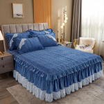 Kvaliteetne paksu sametist tepitud voodi seelik King Queen-suurusega l&uuml;hike plush voodikate Pehme soe voodilina ilma padjap&uuml;&uuml;rita 1pc Skirt 150x200cm sinine