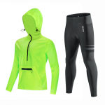 WOSAWE rattakomplektid kapuutsiga tuulekindlad kerged jalgratta tuulejakid jalgratta pikad p&uuml;ksid 5D geelpadjad 2XL roheline