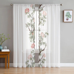 Suvelilled Lehed Viinapuud L&auml;bipaistvad aknakardinad elutuppa K&ouml;&ouml;k Lastele Magamistoa Voile Rippkardin 135W x 114H(cm)