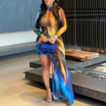 V&auml;rviline tr&uuml;kk Seksikas &uuml;hes t&uuml;kis kleit Naised Pikkade varrukatega Ebakorrap&auml;rane Moer&otilde;ivad Naiselik &Scaron;ikk Lapit&ouml;&ouml; Festival Klubi Riietus Y2K L sinine