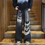 Moodsad laia s&auml;&auml;rega teksad Meeste Y2k riided Vintage hip-hop t&auml;navar&otilde;ivad Y2k Denim Ameerika unisex p&uuml;ksid XS must/hall