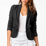 Naiste soliidne avatud esitaskud Kardigan pidulik &uuml;likond, pikkade varrukatega pluus-mantel L must