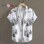 Bambusest mustriga Hawaii s&auml;rk, meeste vabaajar&otilde;ivaste l&uuml;hikeste varrukatega s&auml;rk suveks rannapuhkuseks S valge