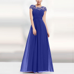 Naiste mood lilleline pidulik pits vintage l&uuml;hikeste varrukatega &otilde;huke pikk pulmakleit XL sinine