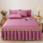 3 tk/komplekt S&uuml;gis ja talv Paks puuvillane tepitud pitsiga voodiseelik Kolmeosaline komplekt Libisemiskindel voodikate Padjap&uuml;&uuml;r Kolmeosaline komplekt 150*200cm lilla