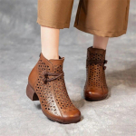 Johnature Retro k&auml;sitsi valmistatud suvised &otilde;&otilde;nsad saapad Ehtsast nahast paksu kontsaga sandaalid Mitmek&uuml;lgsed naiste kingad 41 pruun