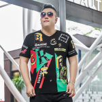 Paksu meeste suures suuruses l&uuml;hikeste varrukatega T-s&auml;rk European Station Moodne poolte varrukatega paksu mehe t-s&auml;rk suvine 2XL must