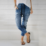 Naiste Mood R&otilde;ivad Teksap&uuml;ksid Paelad Pesta Skinny Laterna Denim P&uuml;ksid 5XL sinine