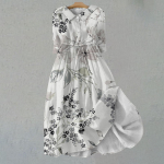 Naiste mood retro lilleprinteriga rev&auml;&auml;rin&ouml;&ouml;biga kleit kolme neljandiku varrukatega L sinine