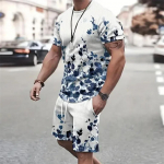 Suvine moekas T-s&auml;rk ja l&uuml;hikesed p&uuml;ksid komplekt K&otilde;rge temperamendiga t&auml;navastiil Meeste Meeste 3D L&uuml;hikeste varrukatega Vaba &Uuml;laosa Gradient Kookosp&auml;hkli Prindiga Stiil S