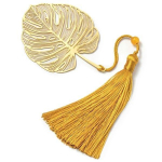 Marque page feuille Monstera avec pompon en soie et boite cadeau