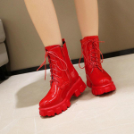 Naiste poolsaapad platvormiga Chunky Heel Naiste gooti stiilis mootorrattasaapad 36 punane