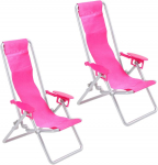 2 Pieces Mini Folding Beach Chairs for Children Doll Home Furniture Model Accessories Miniature Foldable Deck Chair Play Set 12*19.5*11cm,2Pcs roosa