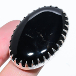 Natural Black Onyx Gemstone Handmade 925 Sterling Silver Ring Size 8 j8c60