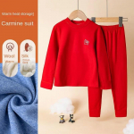 Teismeliste laste termopesu Villane siid pehme hubane kaheosaline poiste t&uuml;drukute puhkeriided paks soe hingav laste magamisriiete komplekt 100cm punane