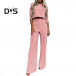 2 tk/komplekt Naiste &uuml;lap&uuml;ksid, kost&uuml;&uuml;m, &uuml;hev&auml;rviline sirge laia jalaga k&otilde;rge v&ouml;&ouml;kohaga p&uuml;ksid, poolk&otilde;rge krae, kolmveerandvarrukatega k&auml;rbitud p&uuml;ksid. XL roosa punane v&auml;rv