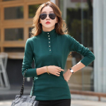 Puuvillane Turtleneck Tee s&auml;rk Spring Femme Korea pikkade varrukatega T-s&auml;rk, n&ouml;&ouml;biga naiste vabaaja topid De Solid Camisetas Mujer XXXL roheline