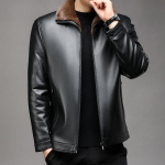 Uus stiilis sameti ja paksusega nahktagi meestele keskealistele ja eakatele meestele koos karusnahaga integreeritud talvise issi rev&auml;&auml;riga soe nahktagi 170